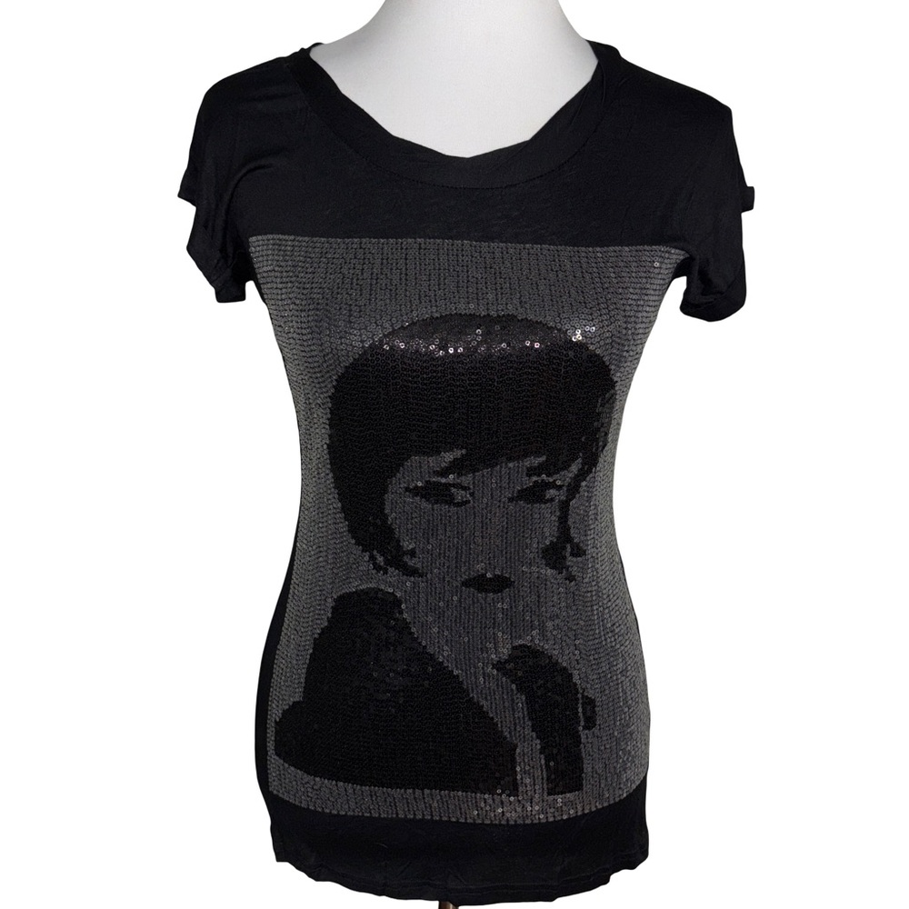 Twenty one Black Sequin Graphic Tee